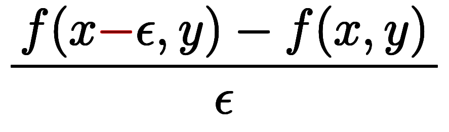 $$ \ffd{f(x \iro[ak]- \epsilon, y) - f(x,y)}{\epsilon} $$